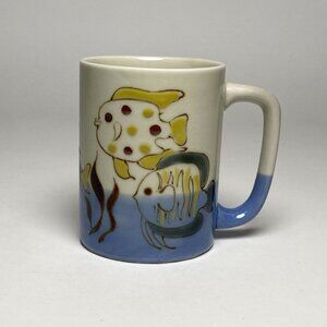 Vintage Hand Painted Fish Coffee Mug Stoneware Gradient Glaze Unbranded